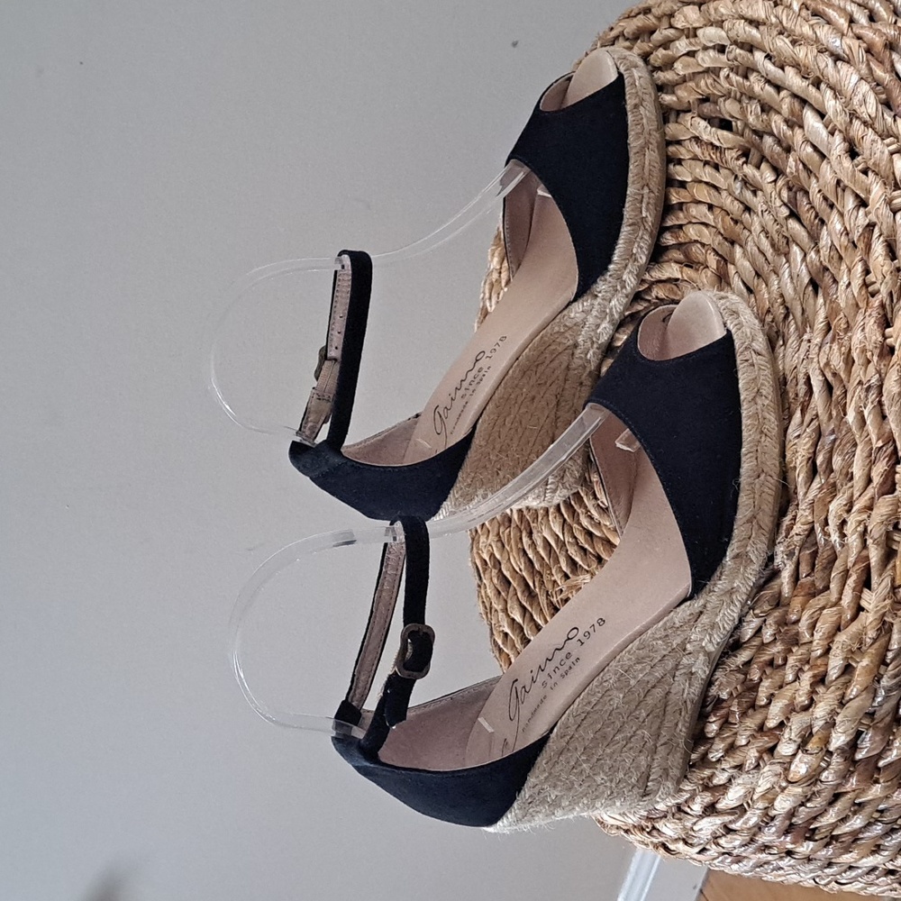 Gaimo x Anthropologie Womens‎ Open Toe Black Suede Espadrilles Heels EU38/US7.5
